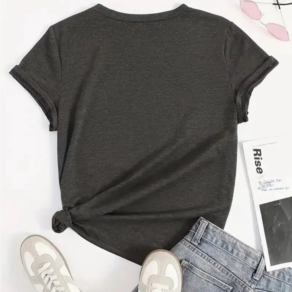Women's Dark Gray Graphic Tee with Red Rose Heart - Picture 4 of 5